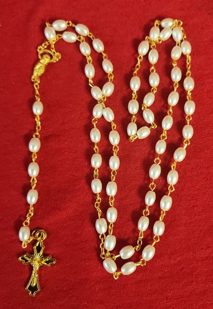 HANDMAID  GOLD PLATED   CATHOLIC ROSARY NECKLACE NEW