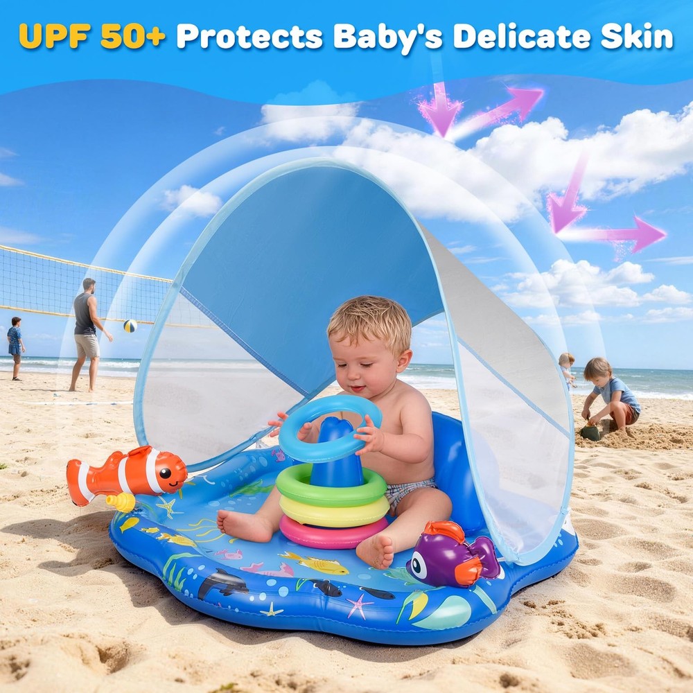 Baby Pool Float with Sprinkler, Inflatable Baby Splash Pad with Stackable Rin...