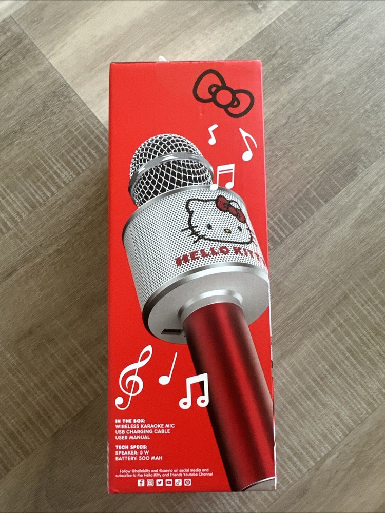 Hello Kitty Bluetooth Karaoke Microphone & Wireless Speaker USB Charging Red NEW