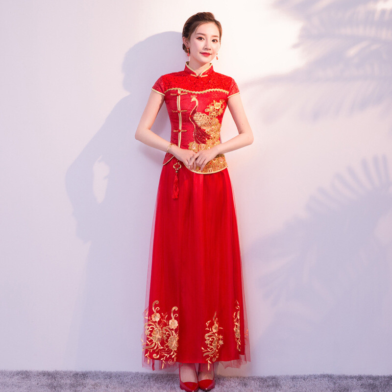 Chinese Traditional Wedding Dress Bride Red Shirt+Skirt Women Embroidery Gown