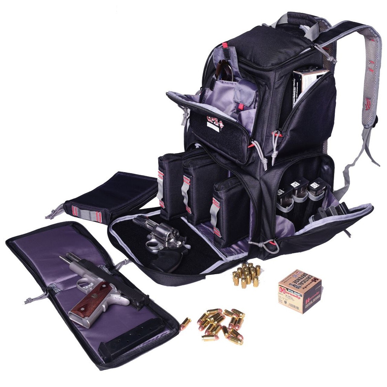 GPS Pistolero Range Backpack For Handguns, MOLLE, Black #GPS-1712BPB