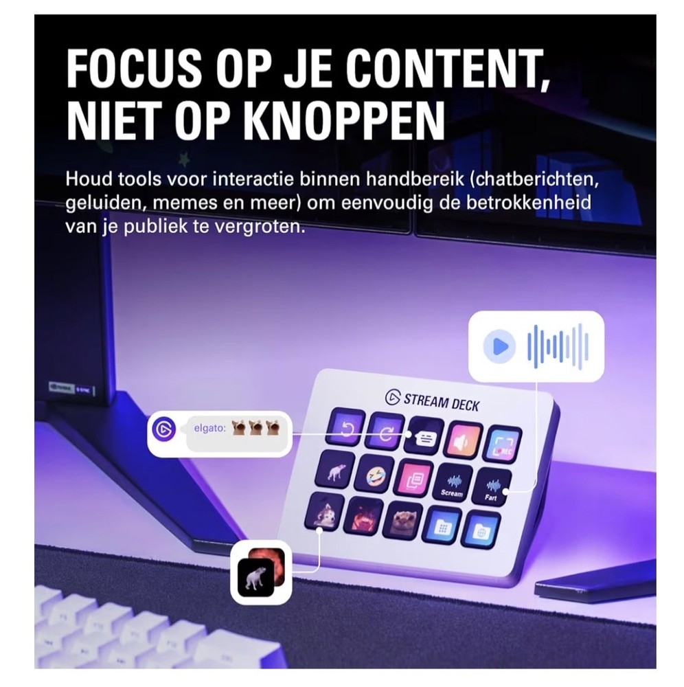 Stream Deck MK.2 White – Studio Controller, 15 macro keys, trigger actions in ap