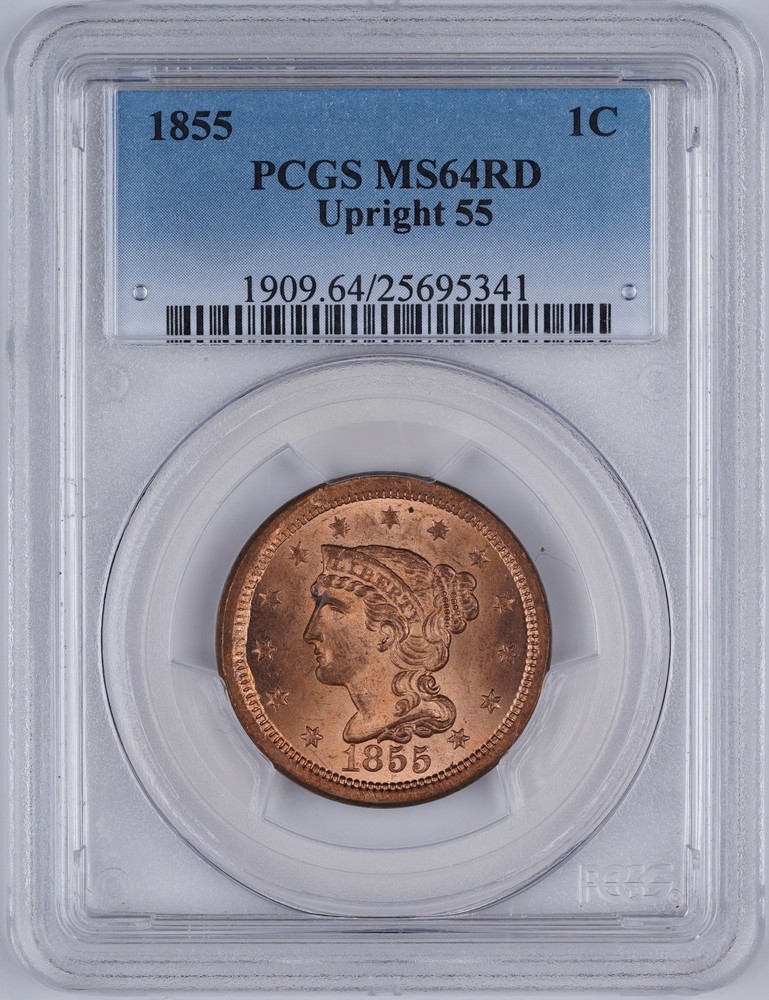 1855 1C Matron Head Large Cent Upright 55 PCGS MS64RD