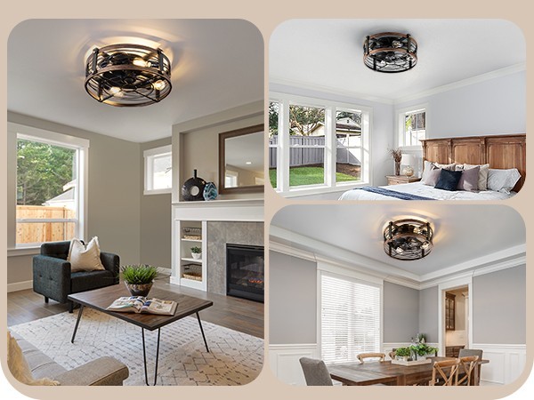 EDISHINE Pre-Assembled Ceiling Fan with Light & Remote 21" Flush Mount Farmhouse