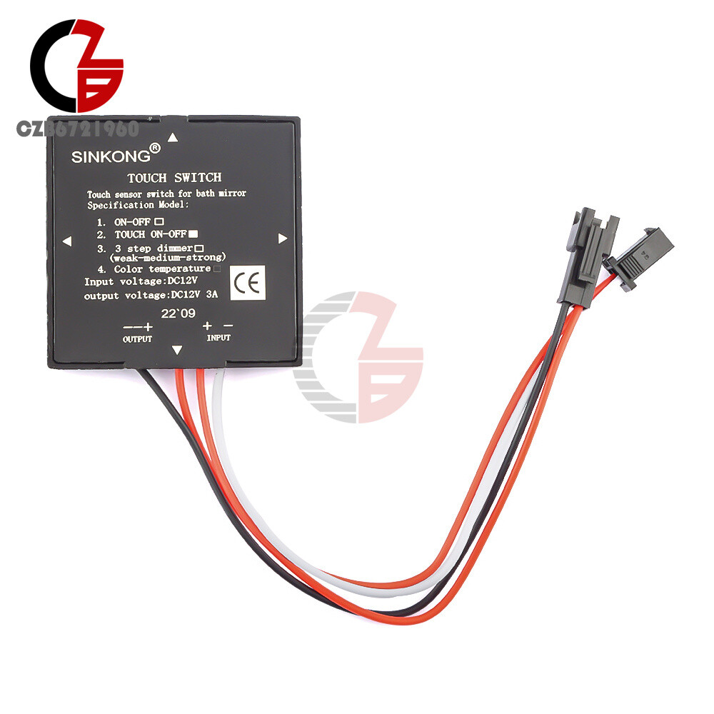 DC 12V Touch Sensor Control Switch On/Off For Glass Lamp Bath Mirror Light LED