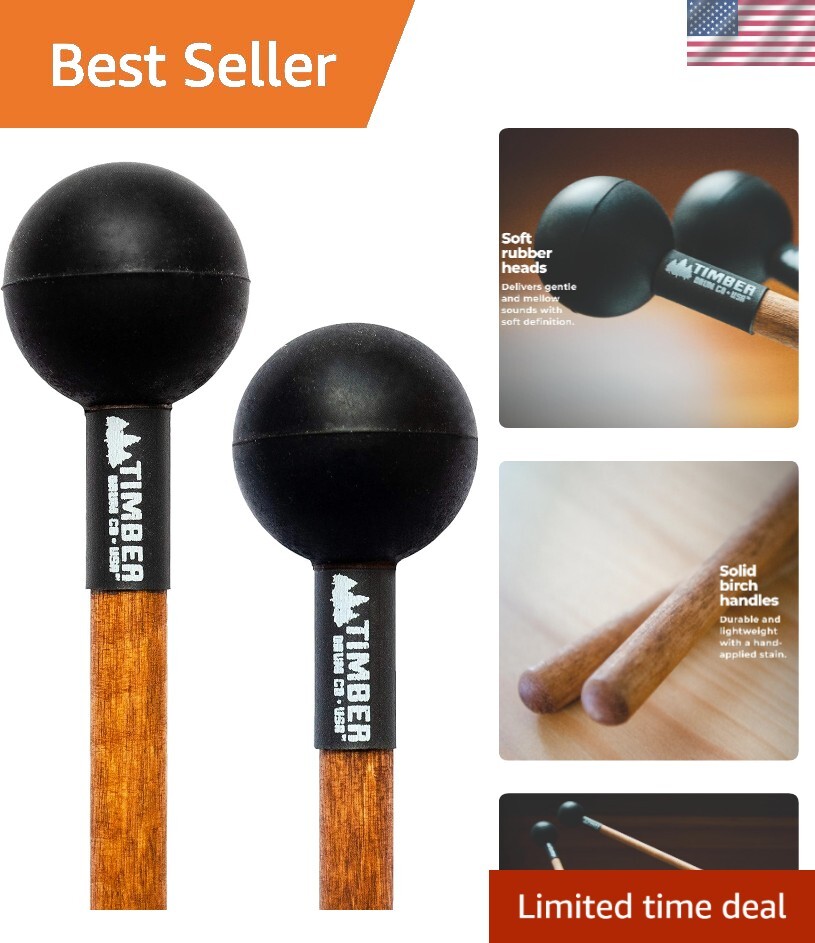 Timber Drum Co. Soft Rubber Mallets with Birch Handles, Professional Grade