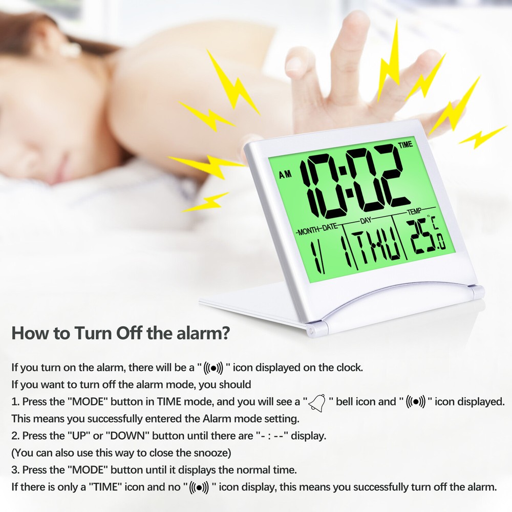 Betus Digital Travel Timer LCD Clock with Backlight - Compact LCD Desk Clock