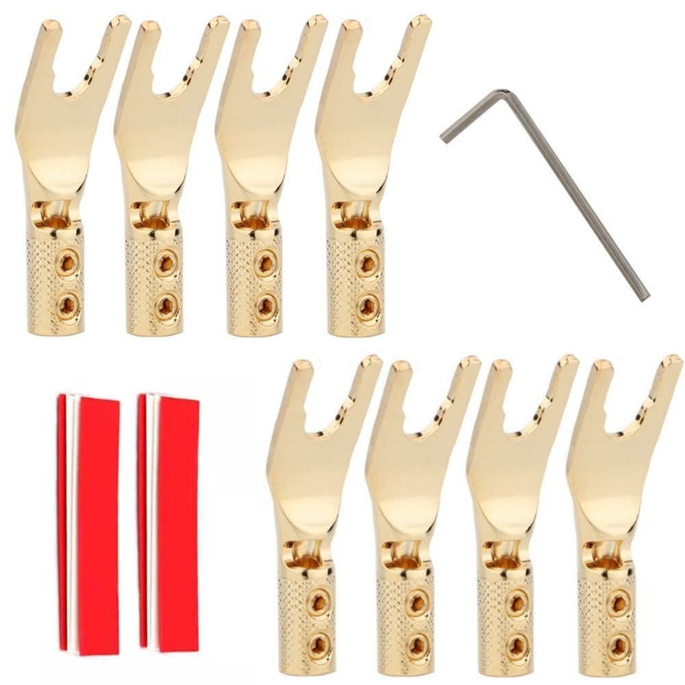 8pcs Y Spade Plug Speaker Cable Connector Adapter HIFI Audio Amplifier Fork