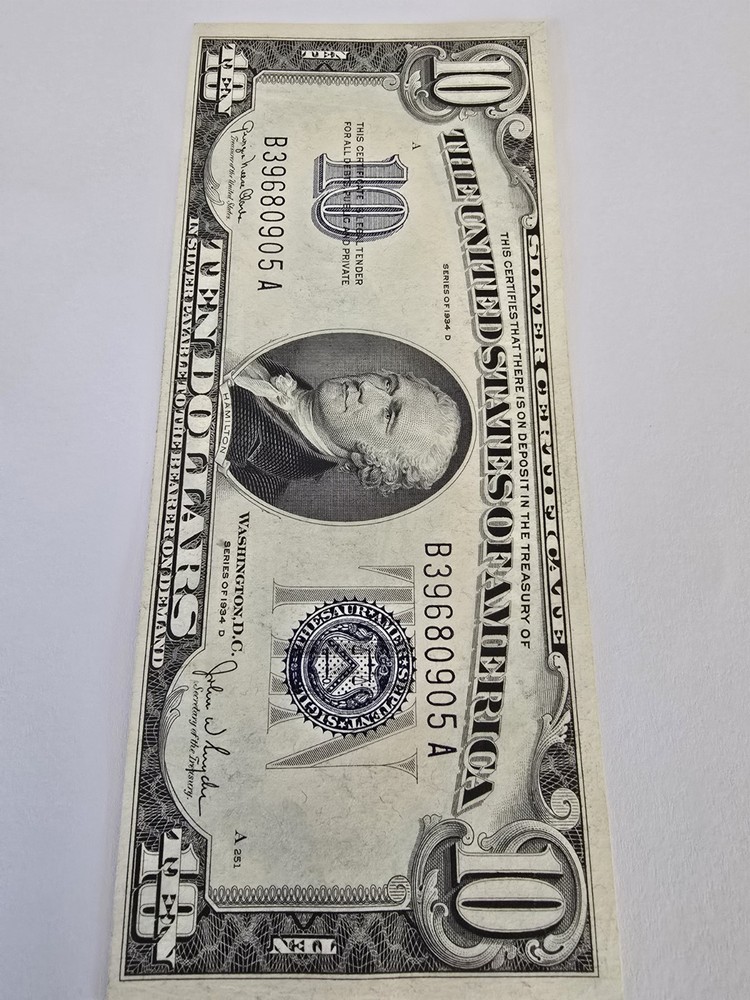 1934-A $10 Silver Certificate Currency Note Blue Seal