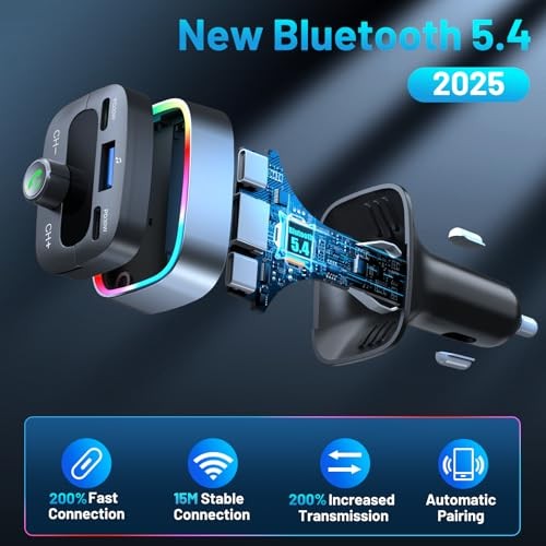 Bluetooth 5.4 Car Adapter 60W Charging USB Bluetooth Adapter for Car,Wireless