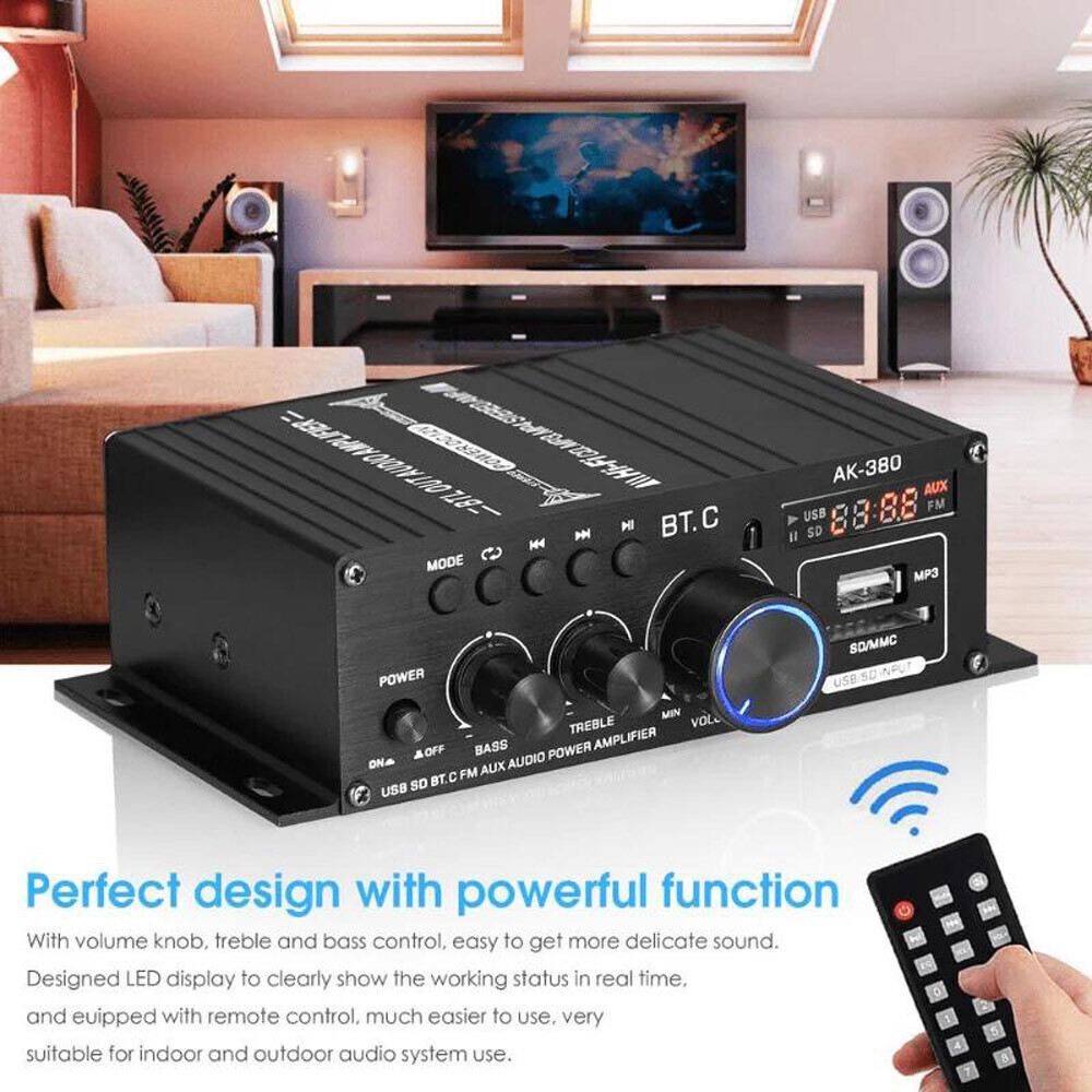 800W 2 Channel Bluetooth Mini HIFI Power Amplifier Audio Stereo Amp Home Car FM