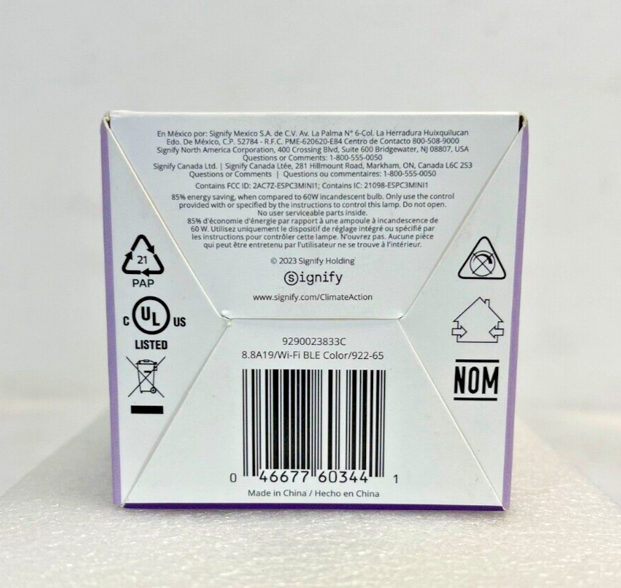 Lot of 4 -WiZ 603449 A19 White & Color Changing Wi-Fi Smart LED Light Bulbs