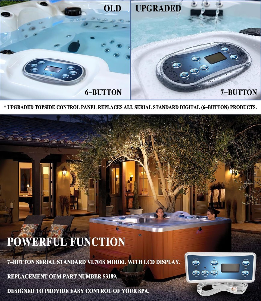 Replace for Balboa Topside 53189 VL701S Topside Control Panel SPA with 7-Button