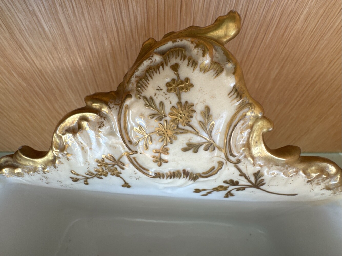 antique c. 1900 AK CD LIMOGES gilt porcelain letter holder desktop accessory