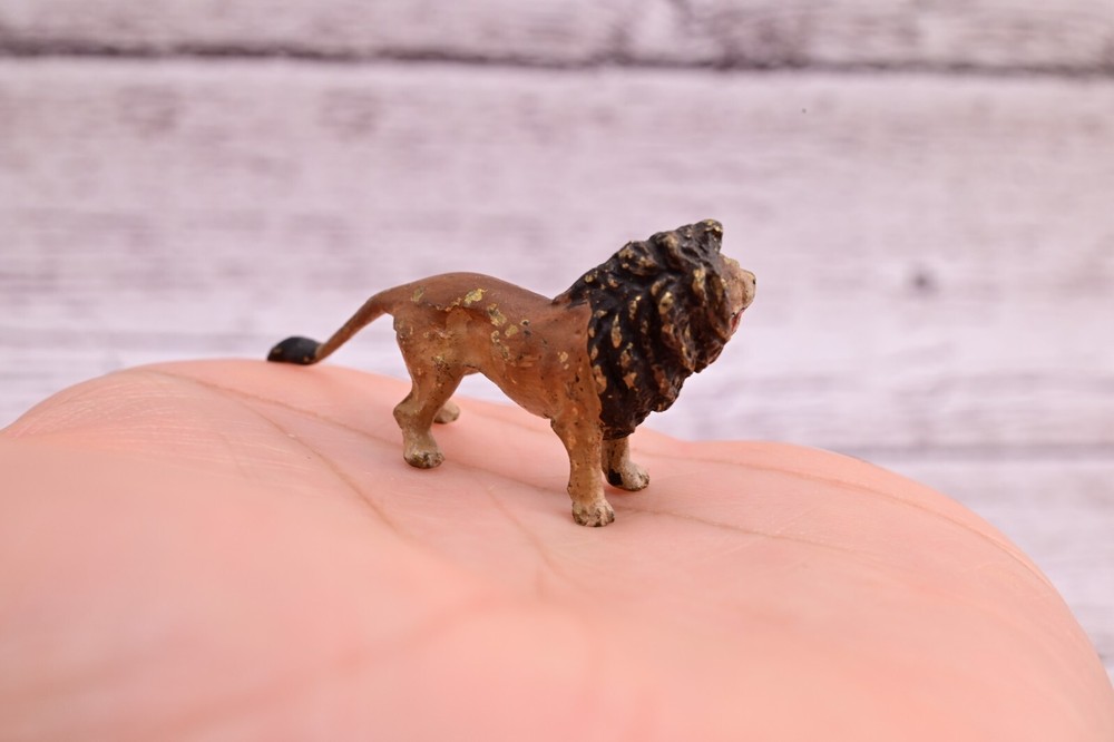 Super Tiny Antique Austrian Vienna Cold Painted Bronze Figure Standing Lion