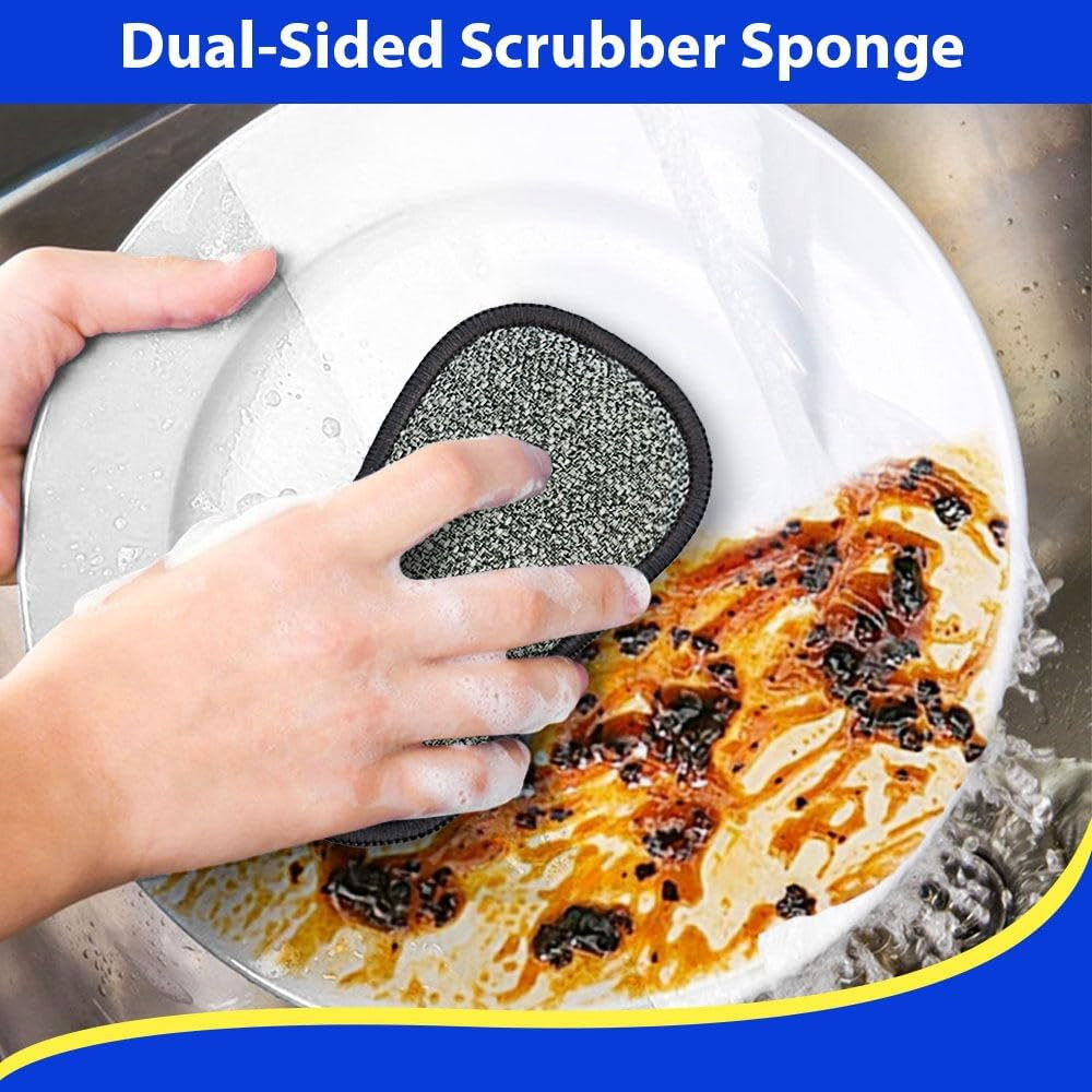 12 Pack Multi-Purpose Scrub Sponges for Kitchen by Non-Scratch Microfiber Spong