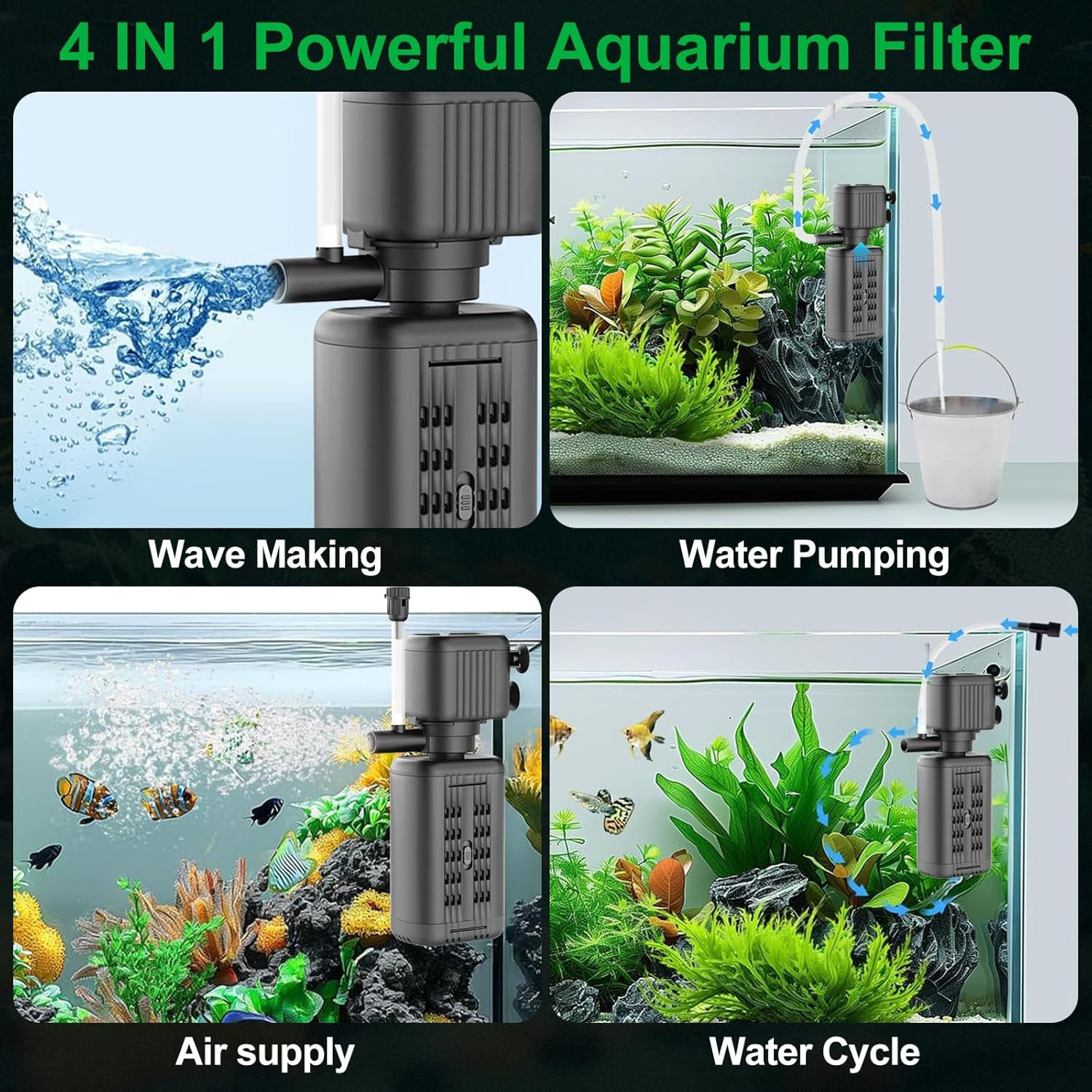 40-150 Gallon Internal Aquarium Filter, 4-In-1 Submersible Power Fish Tank Filte