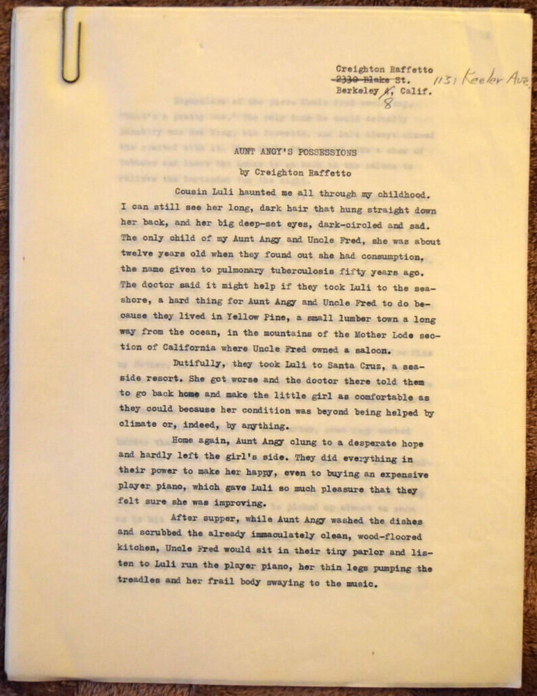 Michael Raffetto " Aunt Angy's Possessions " Complete Original Radio Script
