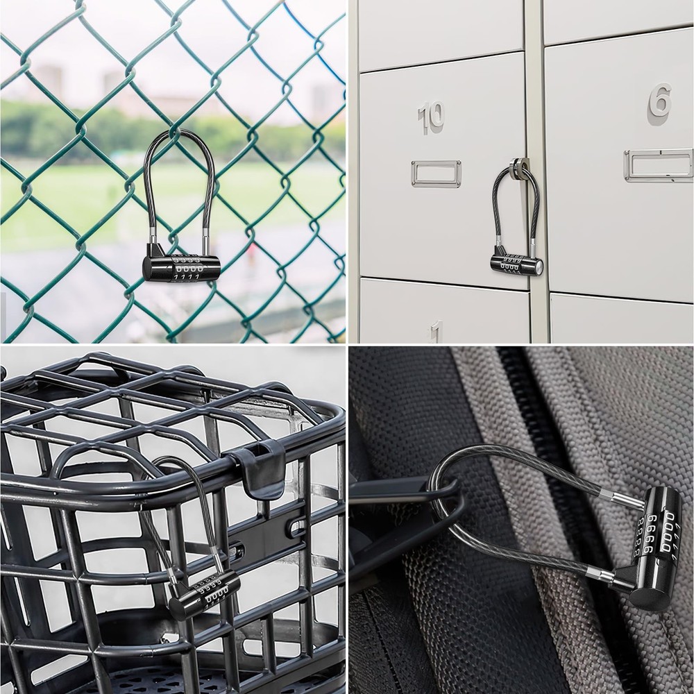 Long Shackle Combination Padlock, 4 Digit Combination Cable Lock, Resettable ...