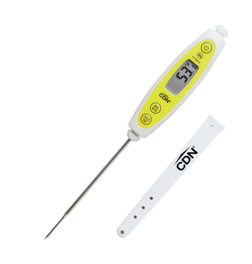 CDN Waterproof Thin Tip Thermometer,White 3.5" Stem
