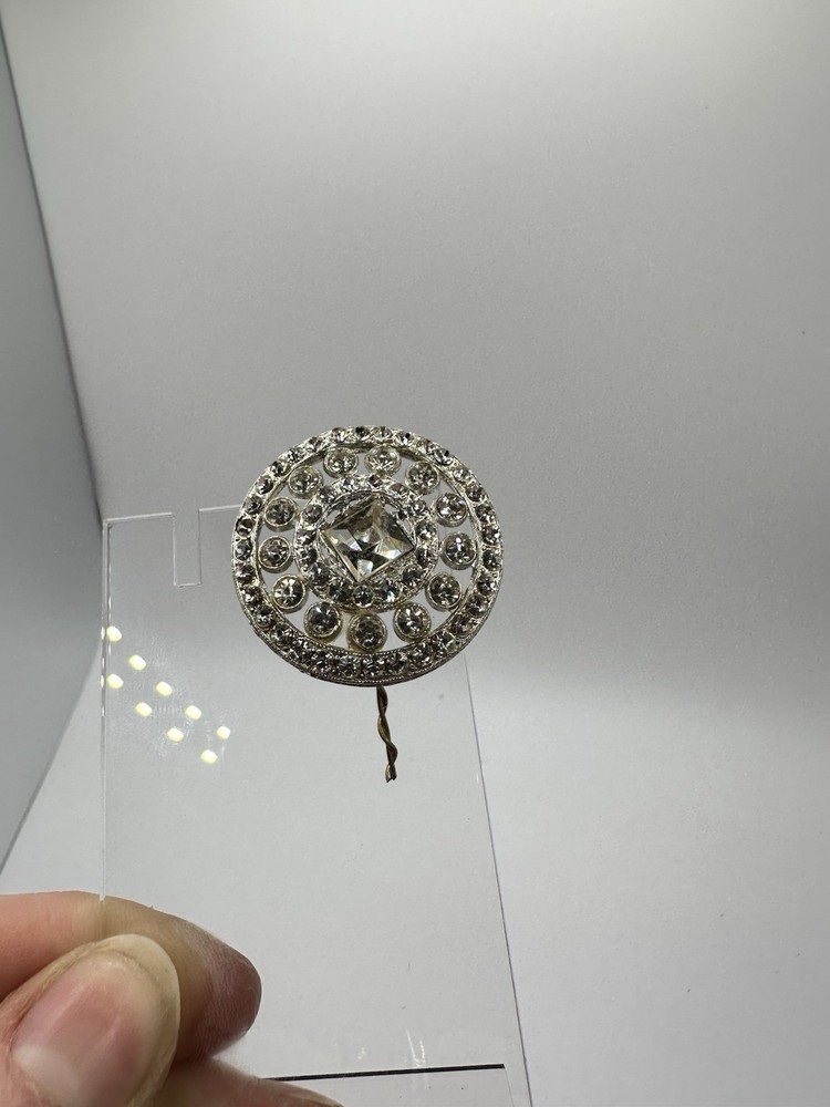 Antique Silver Tone Rhinestone Crystal Button Or Pendant Large Unsigned Read