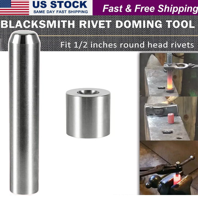 Blacksmith Rivet Doming Tool Set Top & Bottom 1/4" Blacksmithing Forging Tools