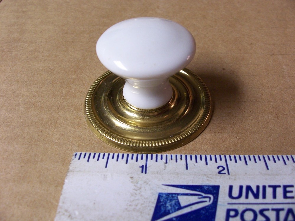 (3) CERAMIC DRAWER PULLS / KNOBS WITH BACK PLATES -- ORIGINAL SCREWS INCLUDED