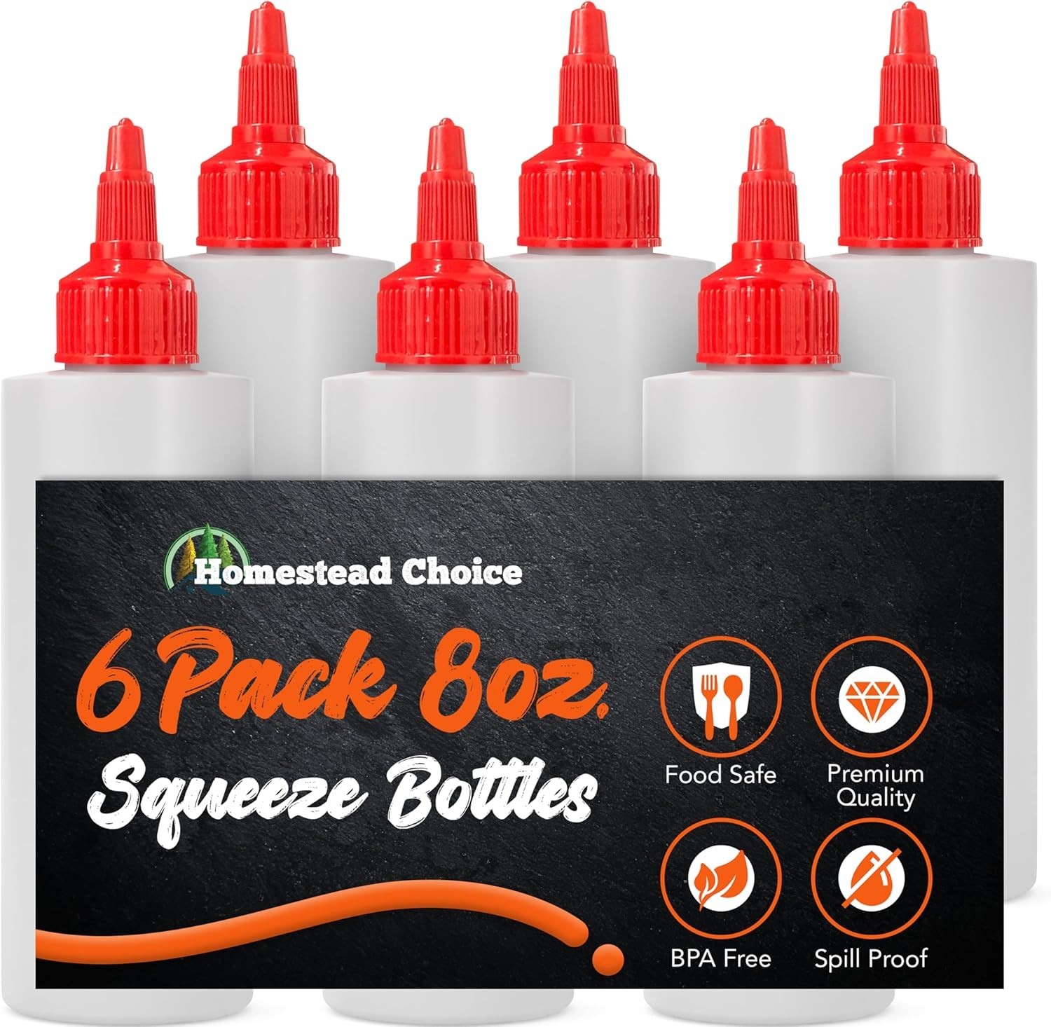 6-pack Plastic Squeeze Bottles for Sauces - 8oz Condiment Squeeze Bottles for...