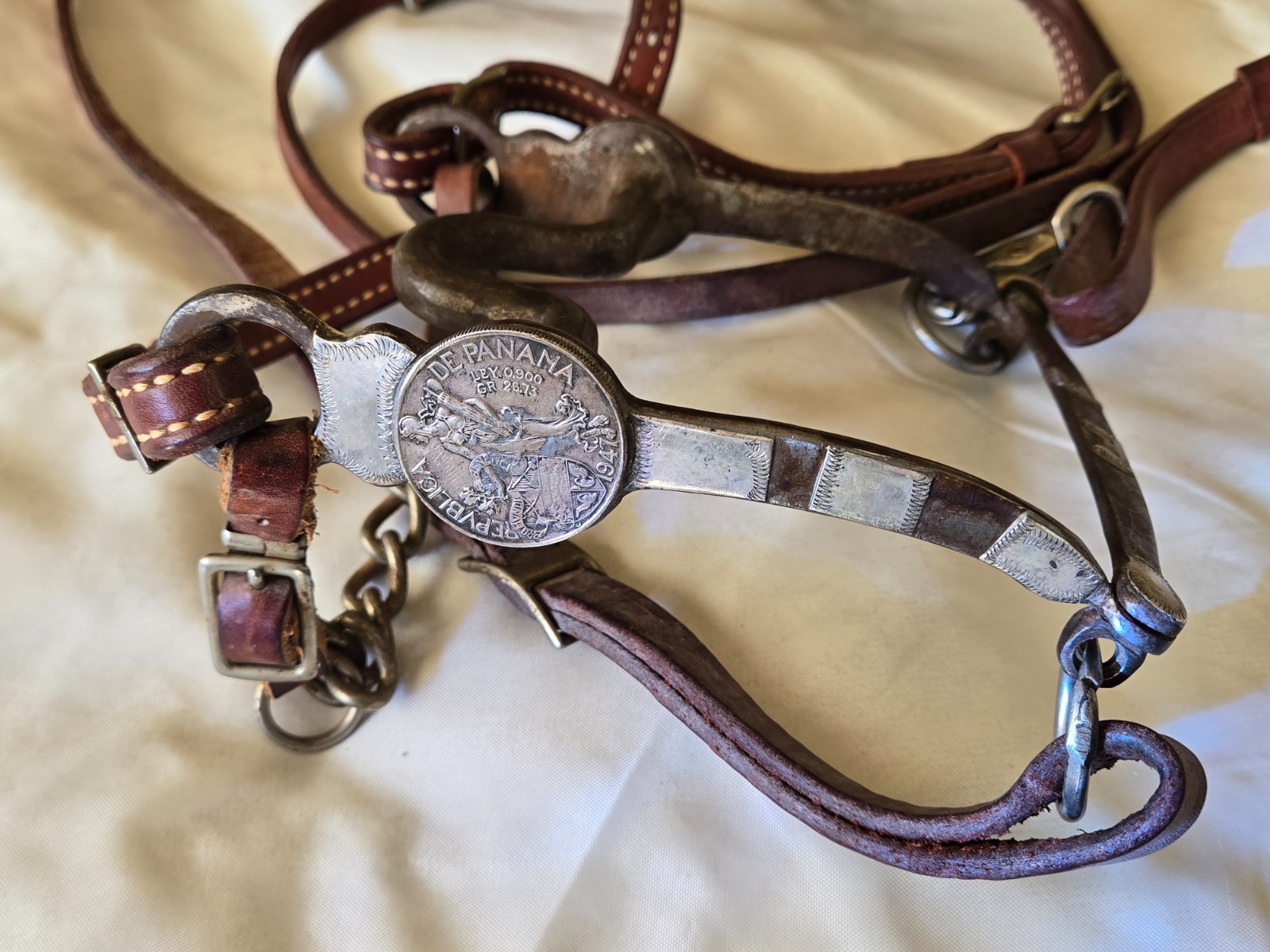 RARE Antique Handmade Working Horse Bit SILVER INLAYS/SILVER COINS