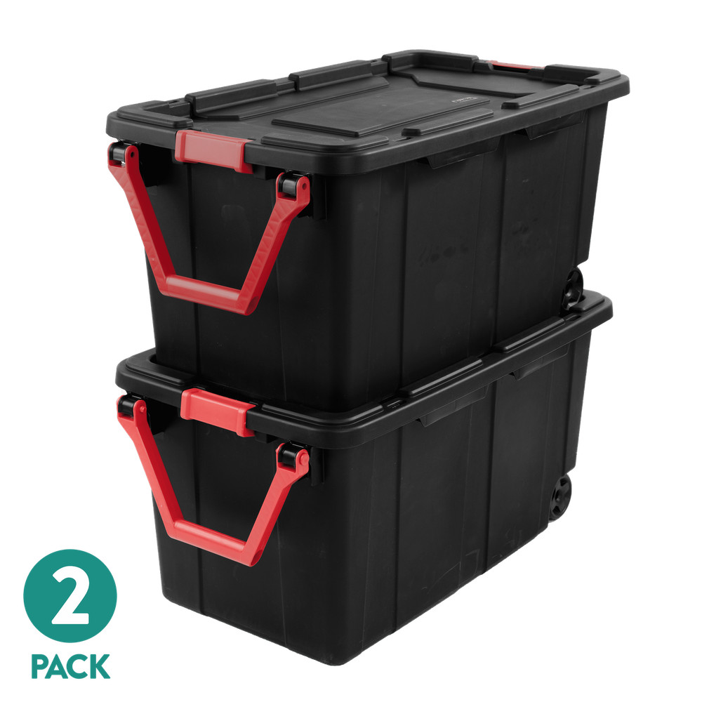 2 PACK Sterilite Latch Tote Storage Box 40 Gallon Wheels Container Case Stack
