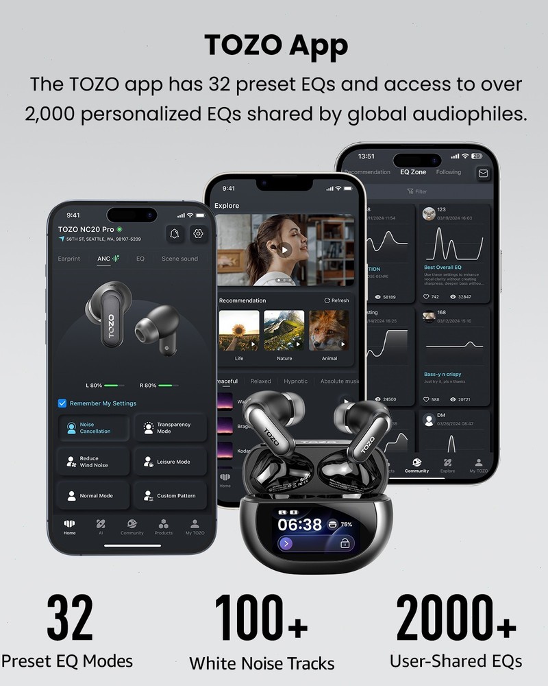 TOZO NC20 Pro Wireless Earbuds with Smart Touch Screen Bluetooth Headset