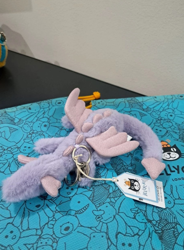 NWT Jellycat Purple Dragon Bag Charm Keychain Soft Plush Toy Gift With Dust Bag