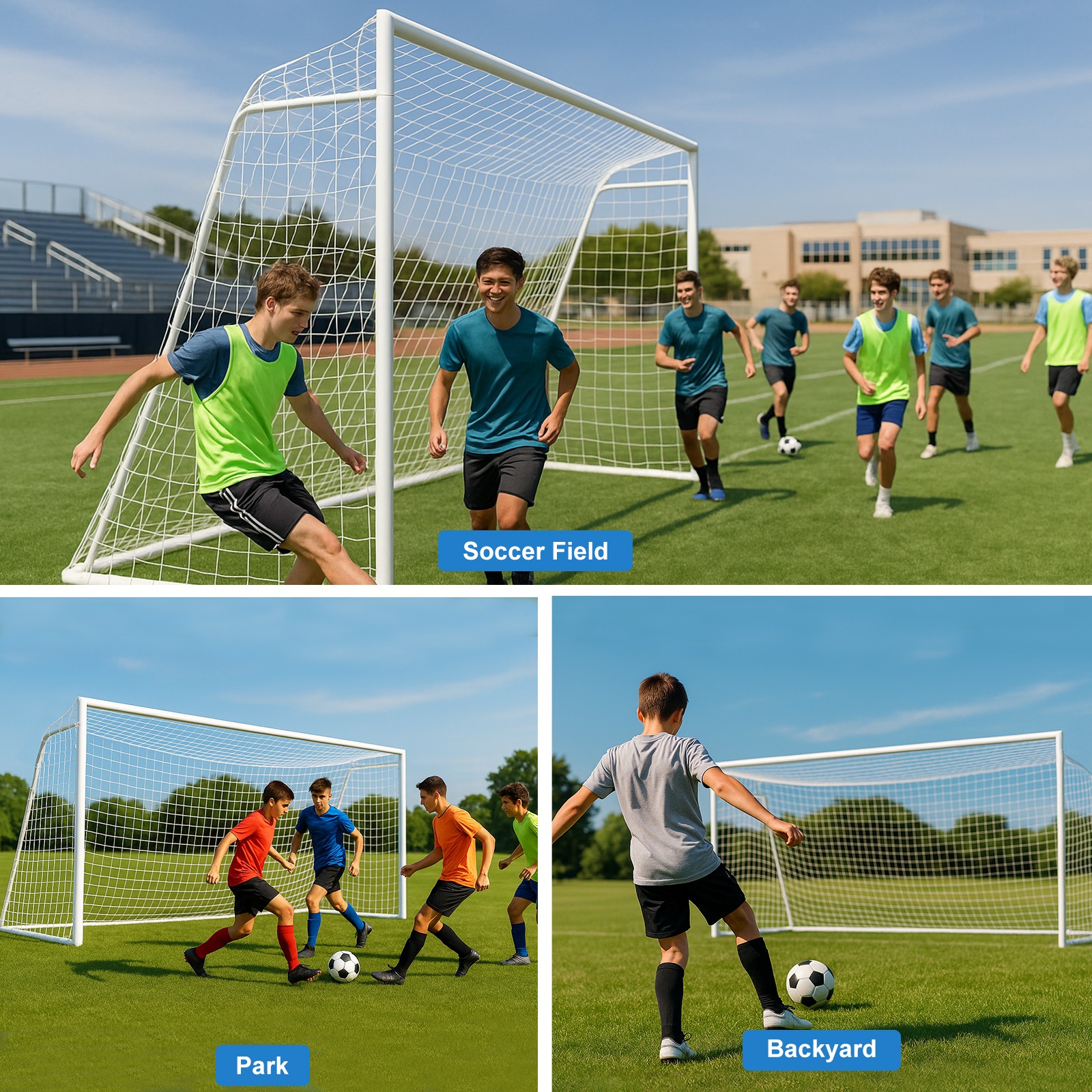 16x7ft Soccer Goals for Backyard, Steel Frame with 6 Cones for Teens/Adults