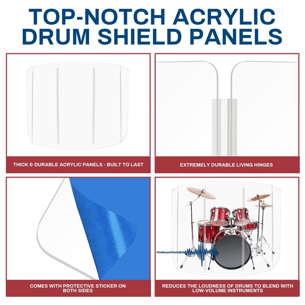 Drum Shield DS4 L 5 Section Drum Shield Drum Panels full length Flexible Hinges