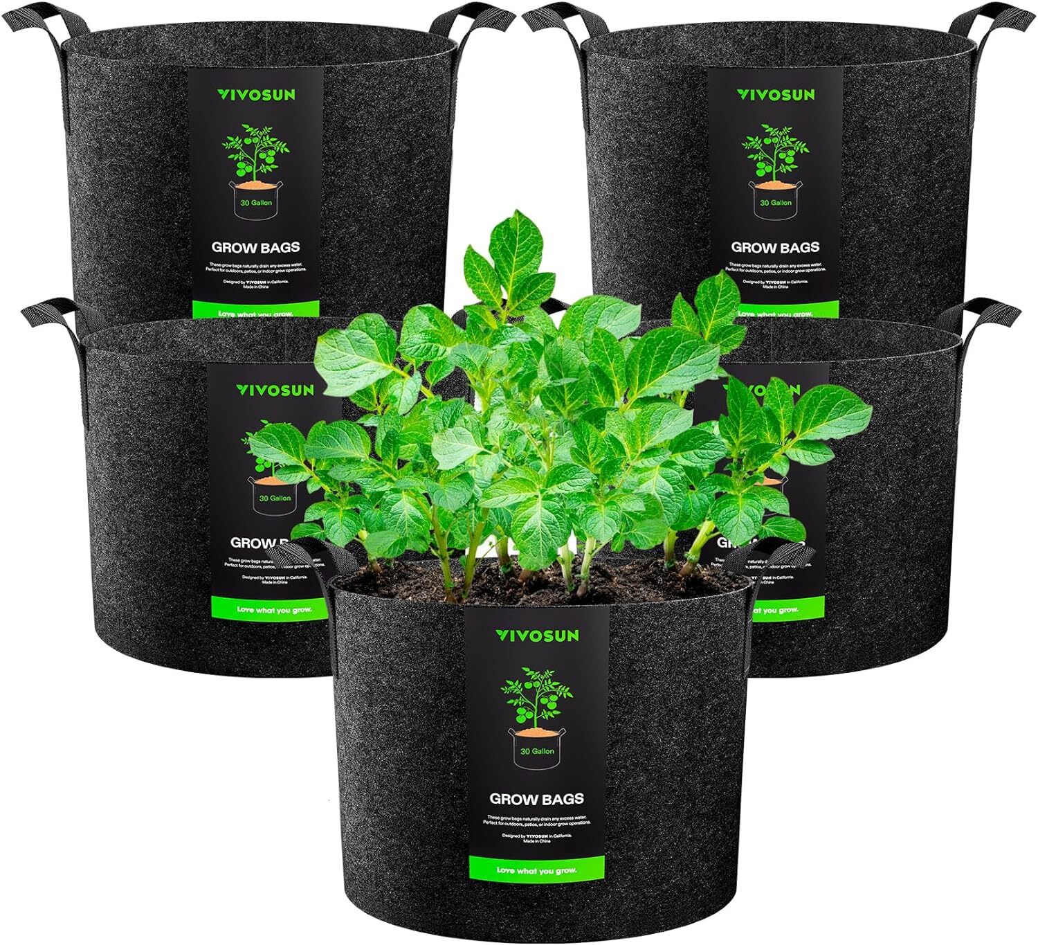VIVOSUN 5-Pack 30 Gallon Grow Bags Heavy Duty Nonwoven Fabric Pots w/ Handles
