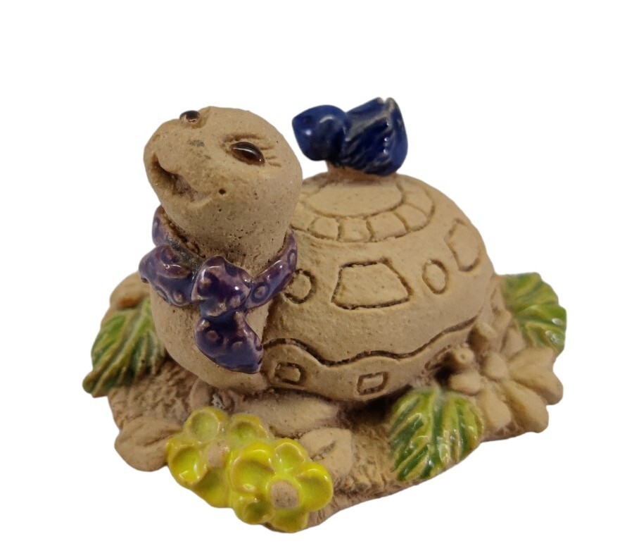 Miniature Clay Smiling Turtle Figurine Partially Glazed