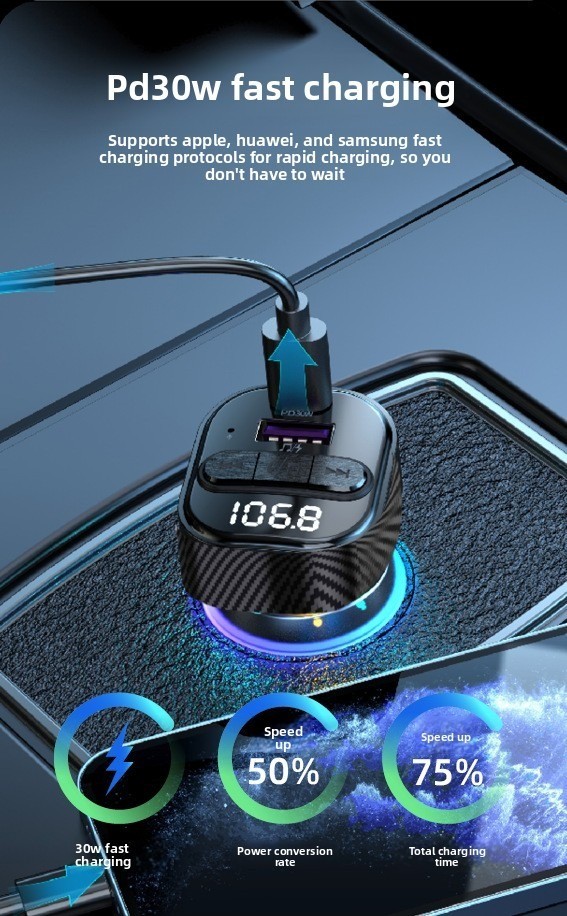 Hands-Free Bluetooth FM Transmitter MP3 Player PD Fast Car Charger