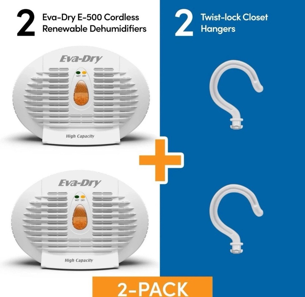 Eva-Dry E-500 Renewable Dehumidifier 2-Pack, 8 oz Capacity Each), White