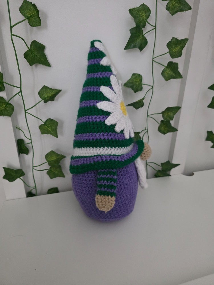 Hand Made Crocheted Gnome w/ Daisy