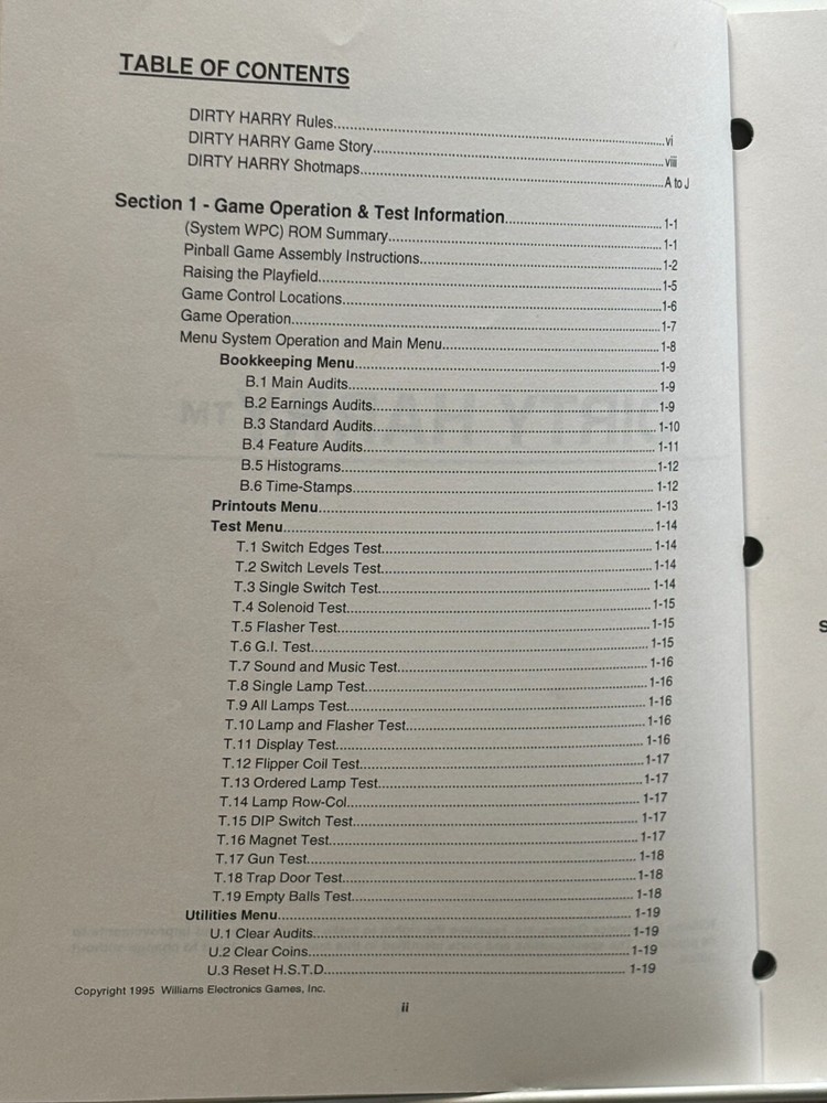 ORIGINAL-WILLIAMS-DIRTY HARRY-OPERATIONS MANUAL