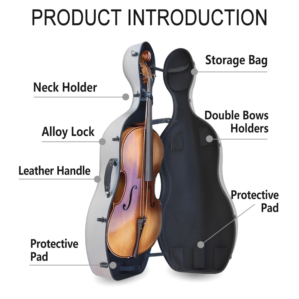 Cello Case 4/4 with Wheels and Embedded handle Lightweight Hard Shell