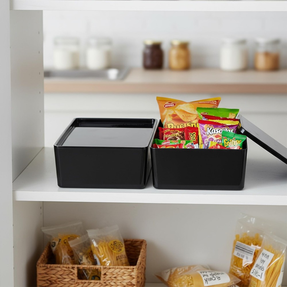 2 Pack Storage Bins with Lids, 10 x 6.9 Inch Multipurpose Stackable Plastic C...