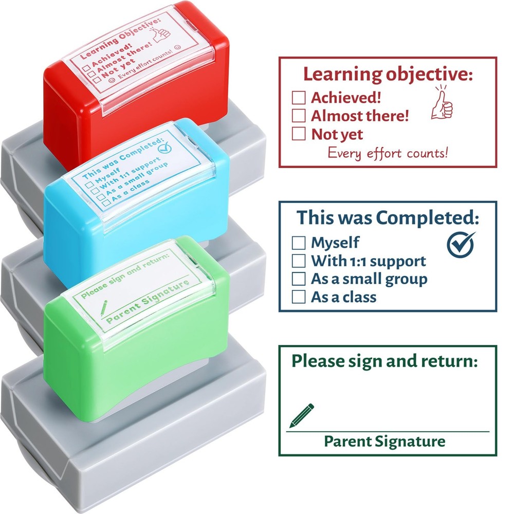 3PCS Teacher Stamps, Classroom Self Inking Checkbox, Grading, Completed, Sign