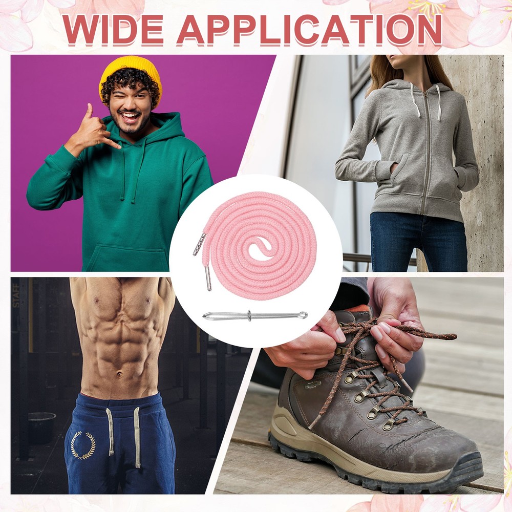 6 Pcs Hoodie Strings Drawstring Cords with Easy Threader (Light Pink)