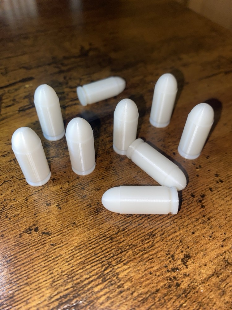 Reusable 9MM  Snap Caps/Dummy Rounds WHITE 20 Pack 100% Solid 3D Printed