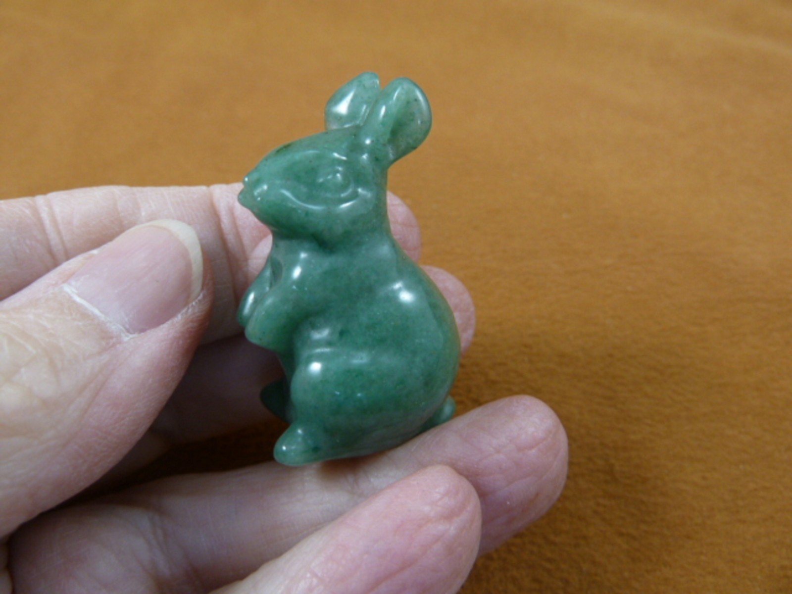 (Y-BUN-ST-583) little green Aventurine BUNNY RABBIT HARE gemstone FIGURINE fufu
