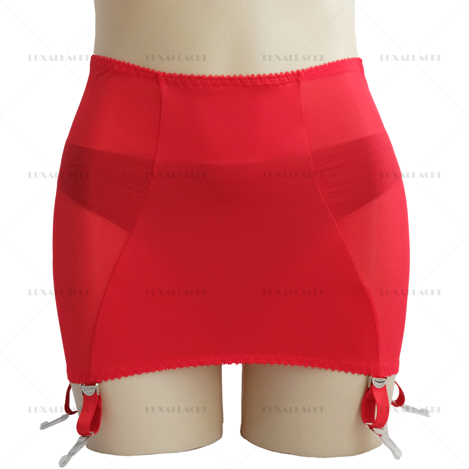 Luxallacki Back Hollow Sheer Garter Belt 6 Straps Suspender Metal Clips Girdle