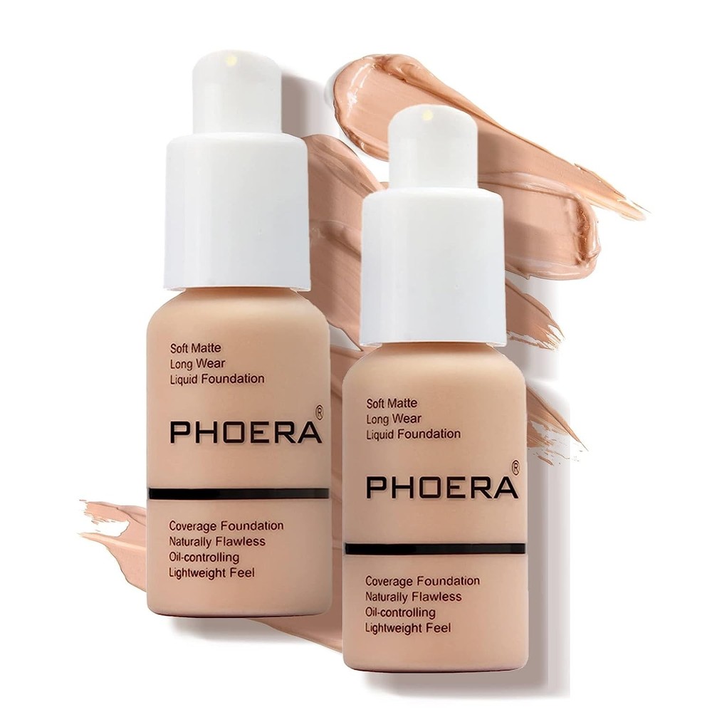 2 Pack Phoera Foundation Makeup Full Coverage Liquid Base Long Lasting Shade