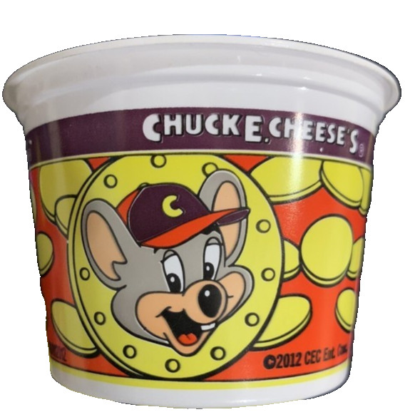 1 - 2012 Chuck E Cheese Plastic Token Cup & 1 - 2012 Brass Coin Token-EXL.CON...