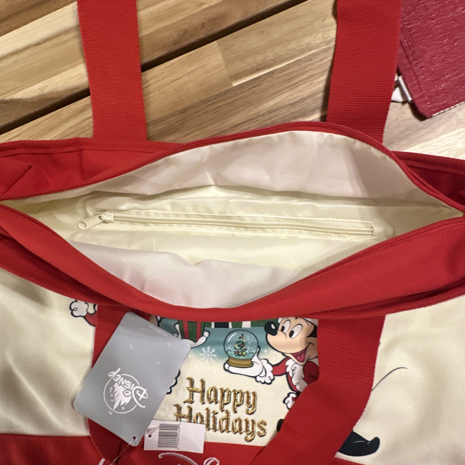 WALT DISNEY WORLD MERRY CHRISTMAS CANVAS TOTE BAG HAPPY HOLIDAYS MICKEY MINNIE